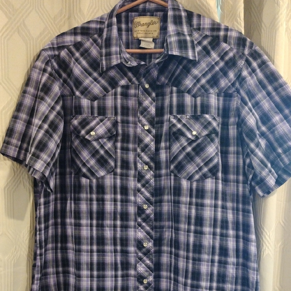 Wrangler Men's Casual Purple Pearl Snap Checkered Shirt XL